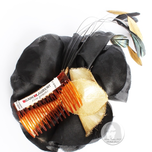 Yves Saint Laurent Decorative Head Piece Hair Comb Flower and Feathers Rare 70s main image 9